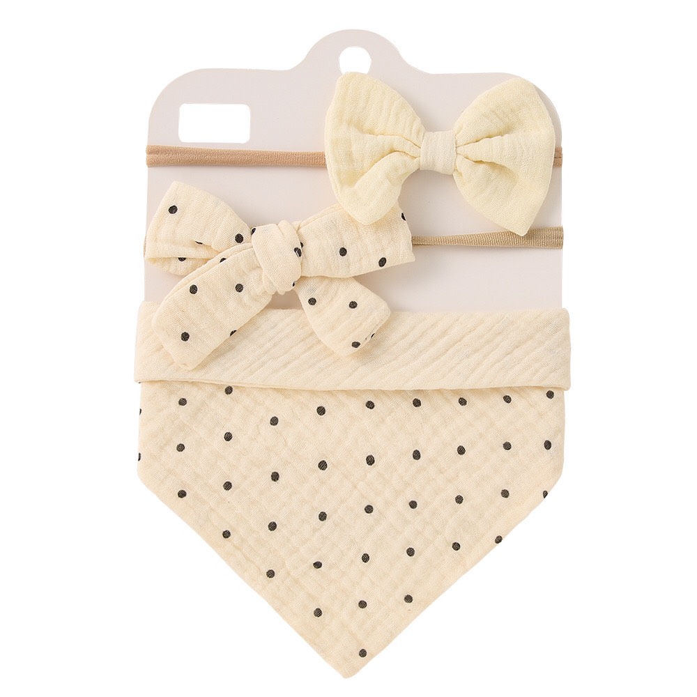 Yếm tam giác kèm băng đô tuban hình nơ vải muslin màu vintage phong cách tiểu thư cho bé gái set 3 chi tiết 𝐓𝐁𝐒𝟑