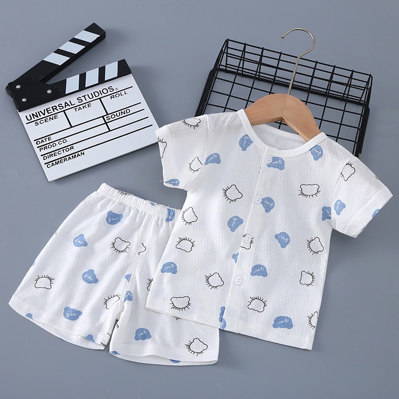 Bộ Cộc Tay Hè Cúc Giữa Cho Bé Trai Bé Gái Vải Cotton Thông Hơi Thấm Hút Mồ Hôi