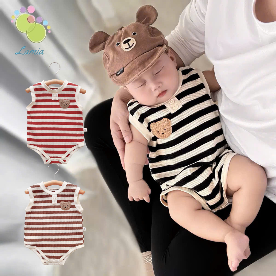 Bodysuit Sát Nách Họa Tiết Gấu Kẻ Cho Bé Sơ Sinh Mặc Mùa Hè Hàng Quảng Châu Cao Cấp 𝟑𝟏𝐁𝐃𝐒