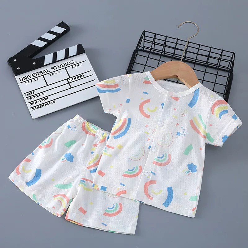 Bộ Cộc Tay Hè Cúc Giữa Cho Bé Trai Bé Gái Vải Cotton Thông Hơi Thấm Hút Mồ Hôi