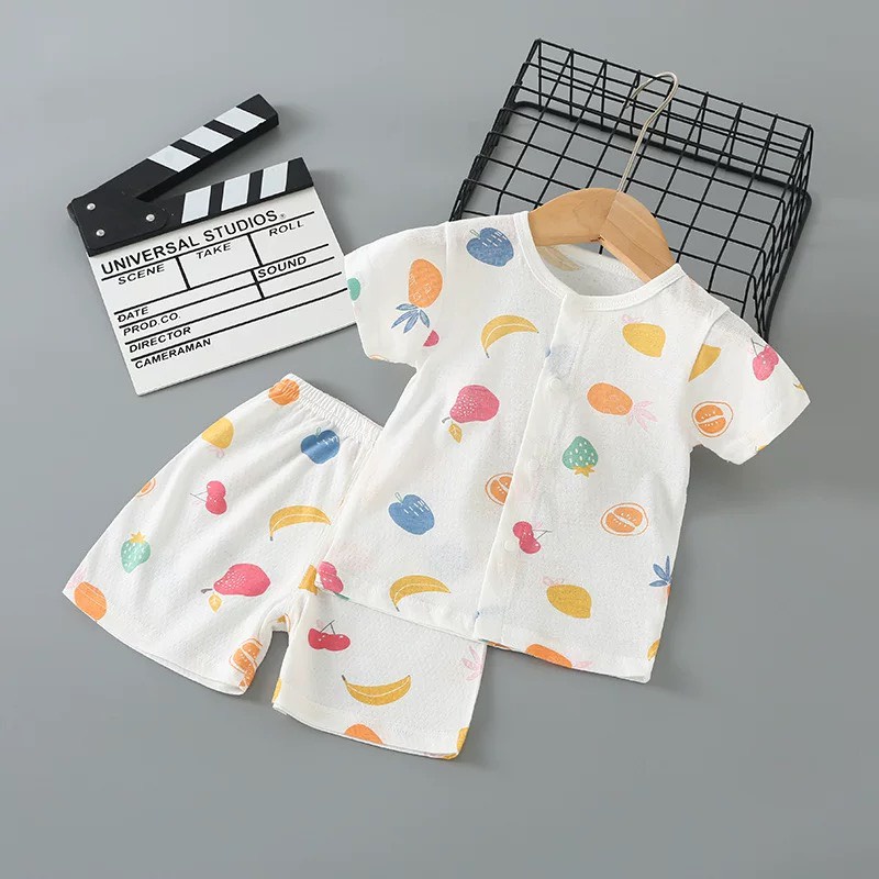 Bộ Cộc Tay Hè Cúc Giữa Cho Bé Trai Bé Gái Vải Cotton Thông Hơi Thấm Hút Mồ Hôi