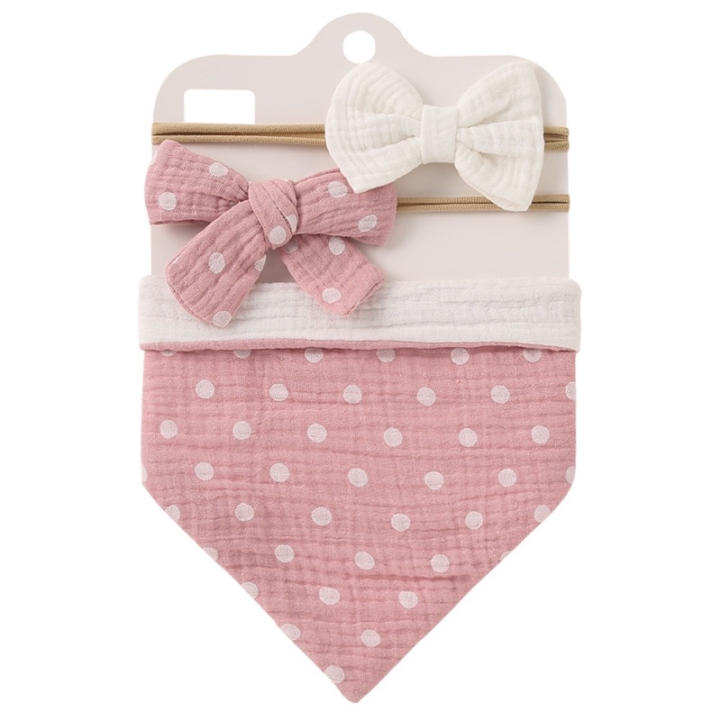 Yếm tam giác kèm băng đô tuban hình nơ vải muslin màu vintage phong cách tiểu thư cho bé gái set 3 chi tiết 𝐓𝐁𝐒𝟑