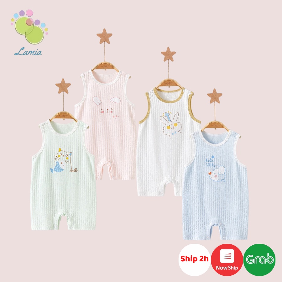 Bộ Áo Liền Thân Sát Nách Mùa Hè Mỏng Mát Hoạ Tiết Đáng Yêu Cho Bé Trai, Bé Gái Sơ Sinh 𝟑𝟗𝐁𝐃𝐃𝐔