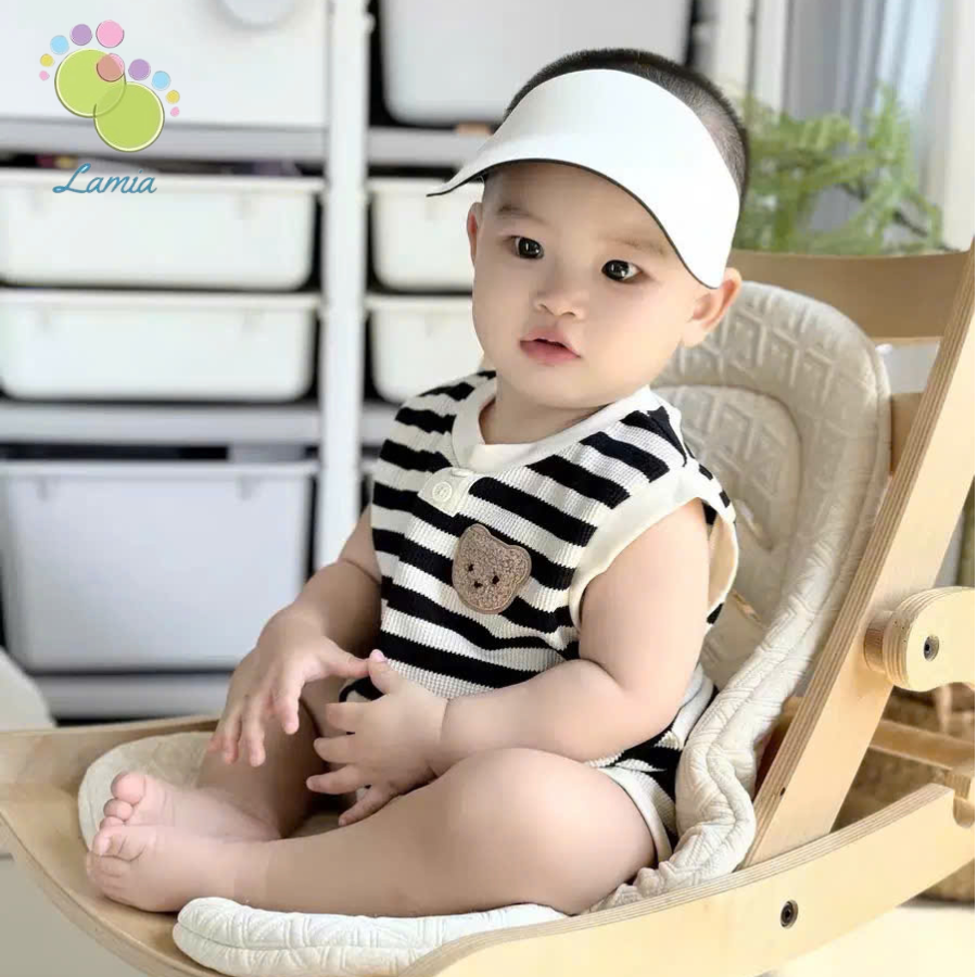 Bodysuit Sát Nách Họa Tiết Gấu Kẻ Cho Bé Sơ Sinh Mặc Mùa Hè Hàng Quảng Châu Cao Cấp 𝟑𝟏𝐁𝐃𝐒