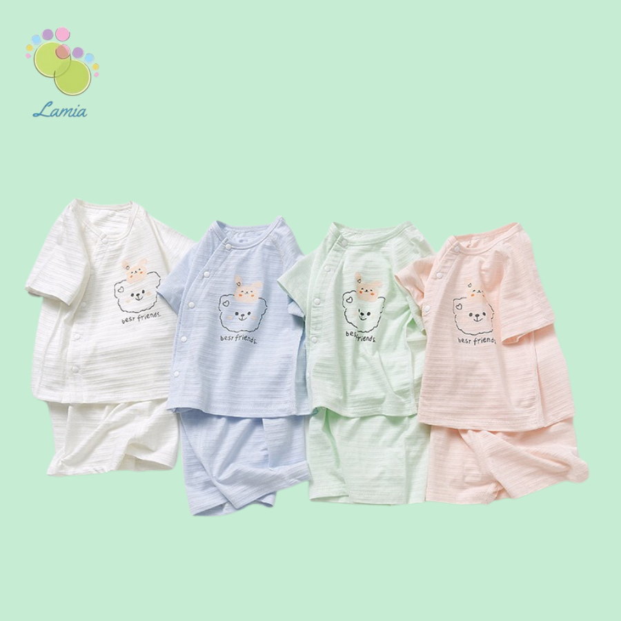 Bộ Đồ Hè Cộc Tay Cúc Giữa Cho Bé Trai Bé Gái Sơ Sinh 03BH