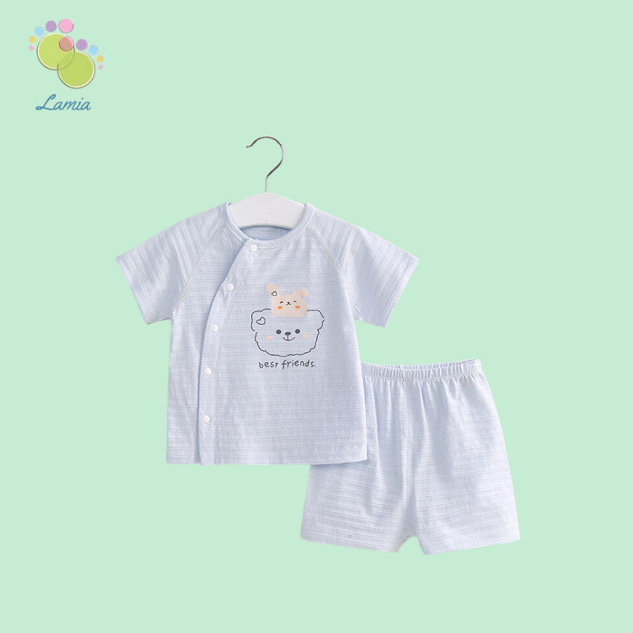 Bộ Đồ Hè Cộc Tay Cúc Giữa Cho Bé Trai Bé Gái Sơ Sinh 03BH