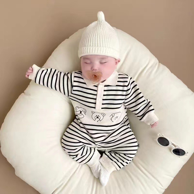 Body dài tay thu đông họa tiết gấu kẻ cho bé sơ sinh 𝟑𝟏𝐁𝐃𝐃
