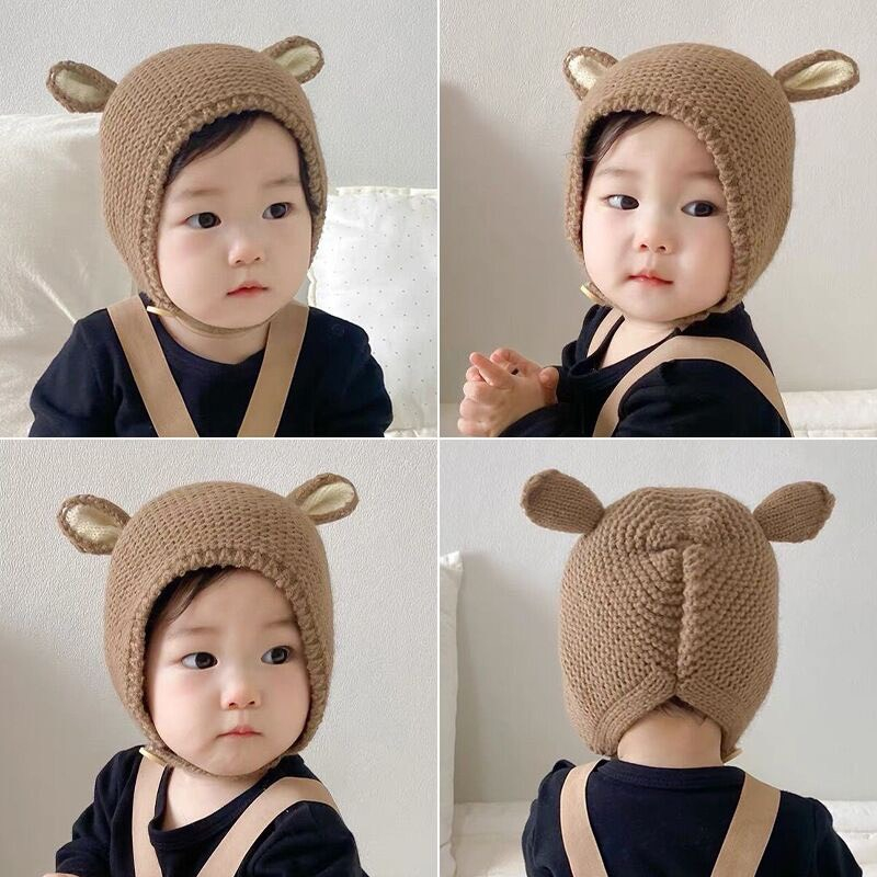 Mũ len, nón len thêu gấu đáng yêu cho bé trai bé gái 𝐌𝐋𝟐