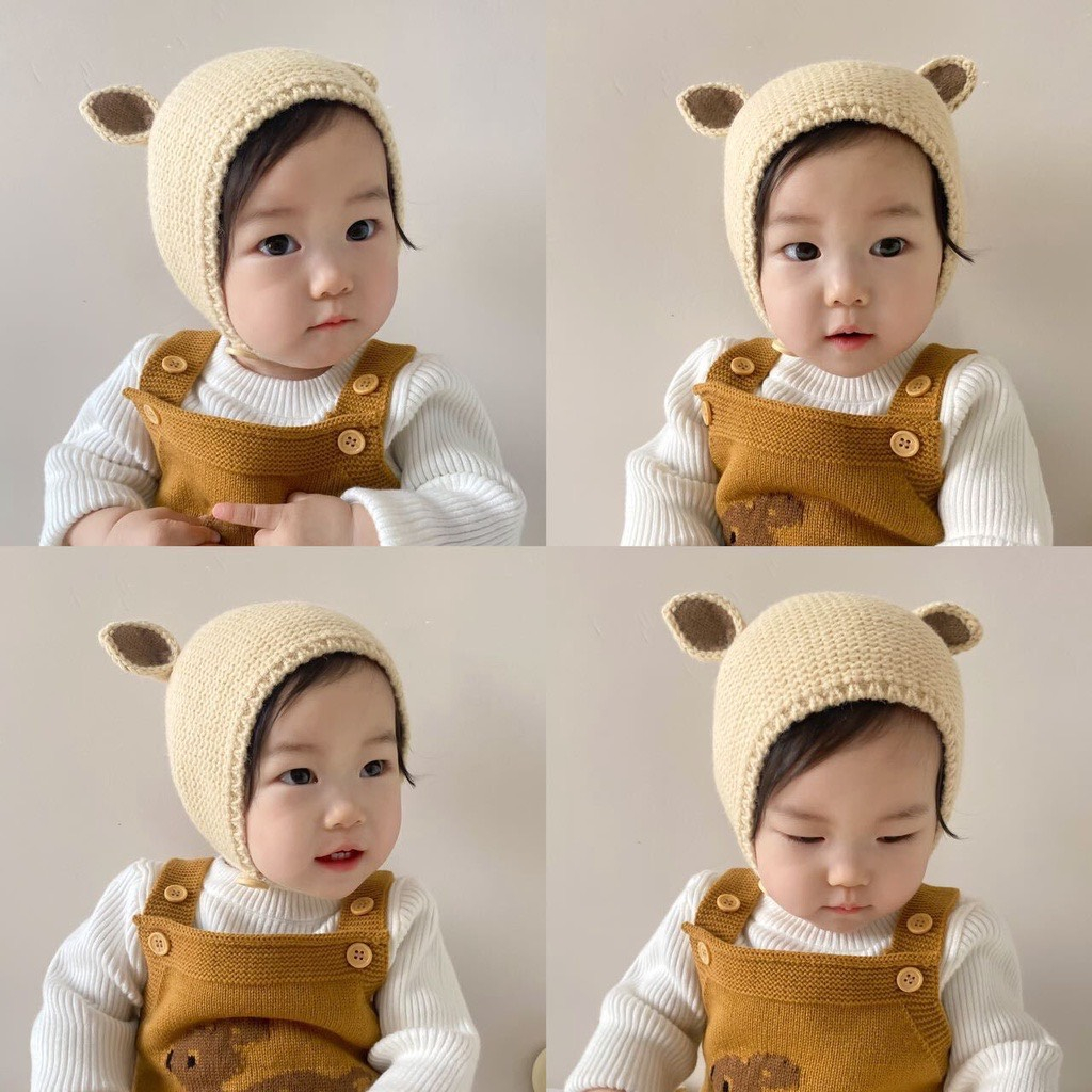 Mũ len, nón len thêu gấu đáng yêu cho bé trai bé gái 𝐌𝐋𝟐
