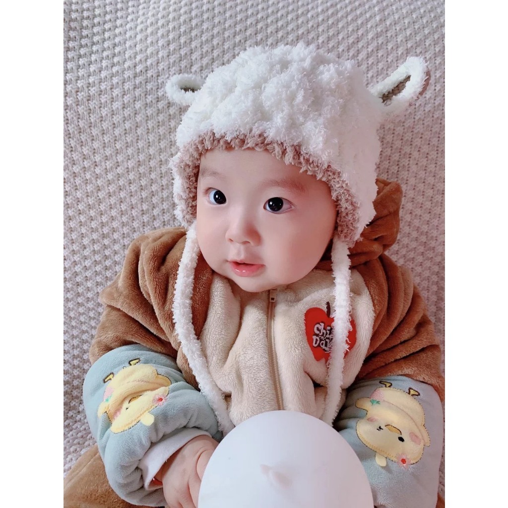 Nón mũ len giư ấm mùa đông chất liệu lông cừu loại 1 cho bé trai bé gái 1-4 tuổi 𝐌𝟓