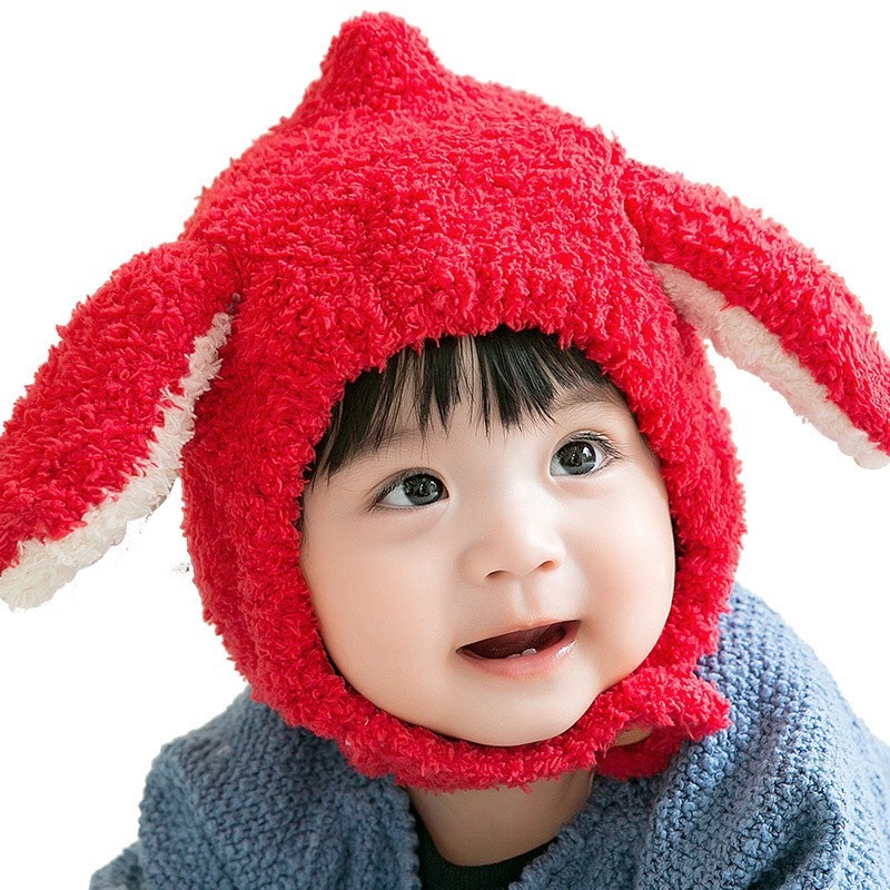Mũ Len Lông Cừu Tai Thỏ Cài Cúc Đáng Yêu cho Bé Trai Bé Gái