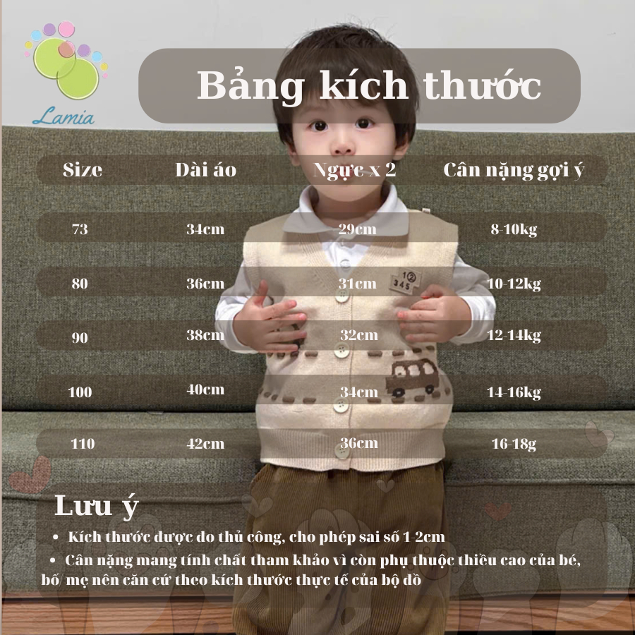 Áo gile len cúc giữa họa tiết ô tô đáng yêu cho bé yêu