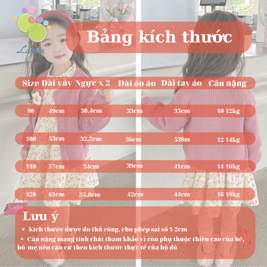 Set váy babydoll hoa nhí kèm áo len hồng đính hoa hàng Quảng Châu cao cấp cho bé gái 𝐒𝐀𝐕𝐋𝟏