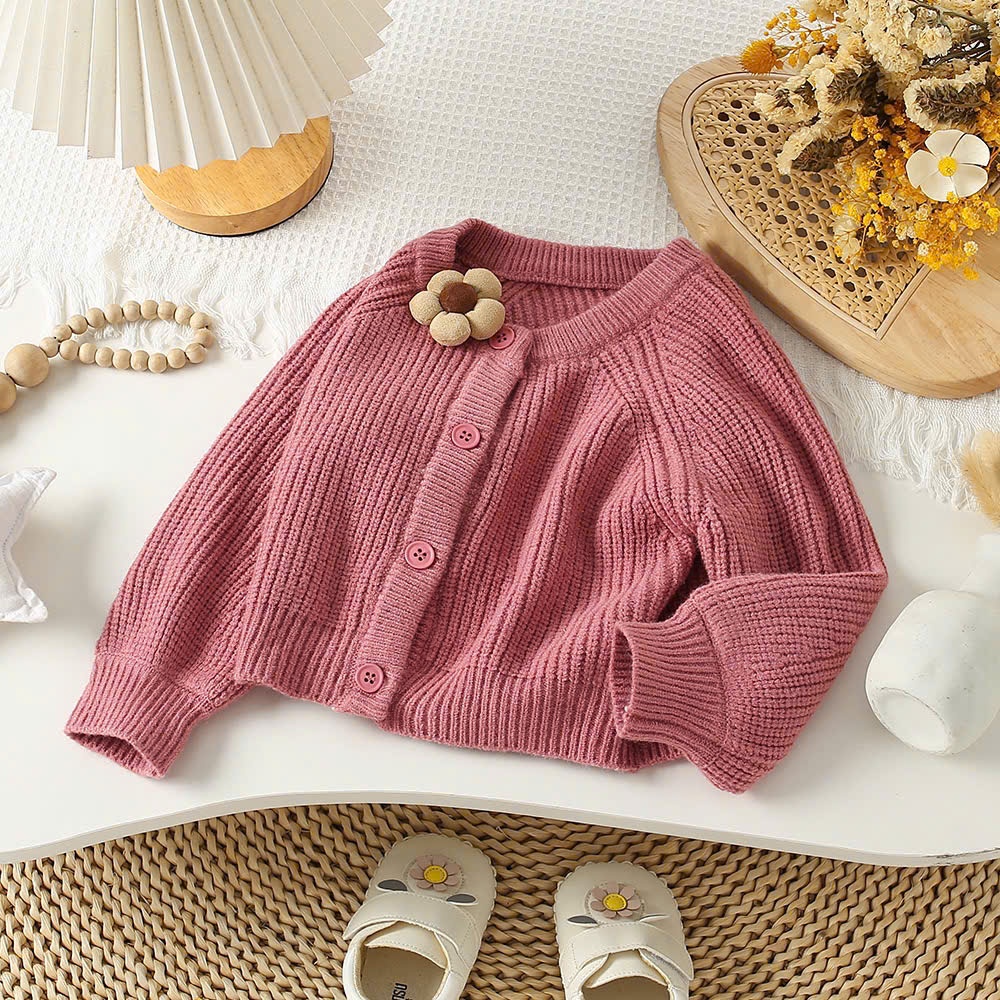 Set váy babydoll hoa nhí kèm áo len hồng đính hoa hàng Quảng Châu cao cấp cho bé gái 𝐒𝐀𝐕𝐋𝟏