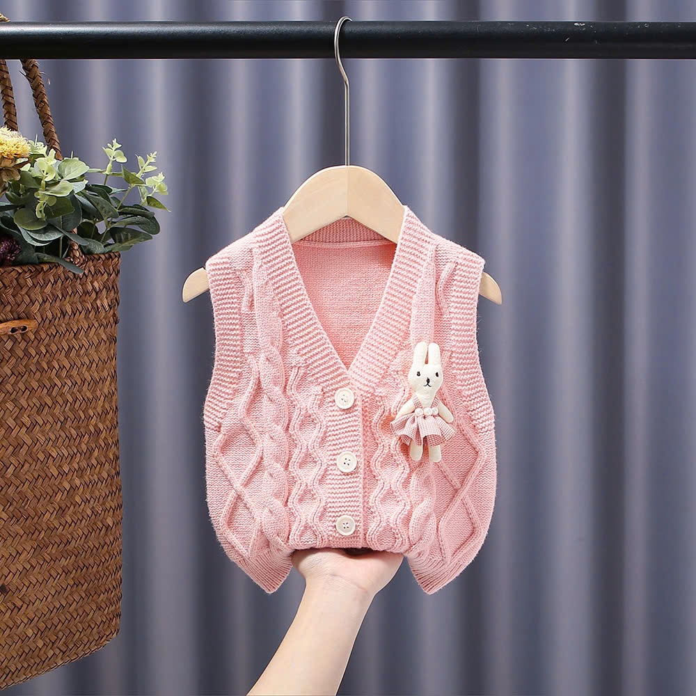 Áo gile len mềm mịn họa tiết thỏ 3D cho bé gái hàng Quảng Châu cao cấp