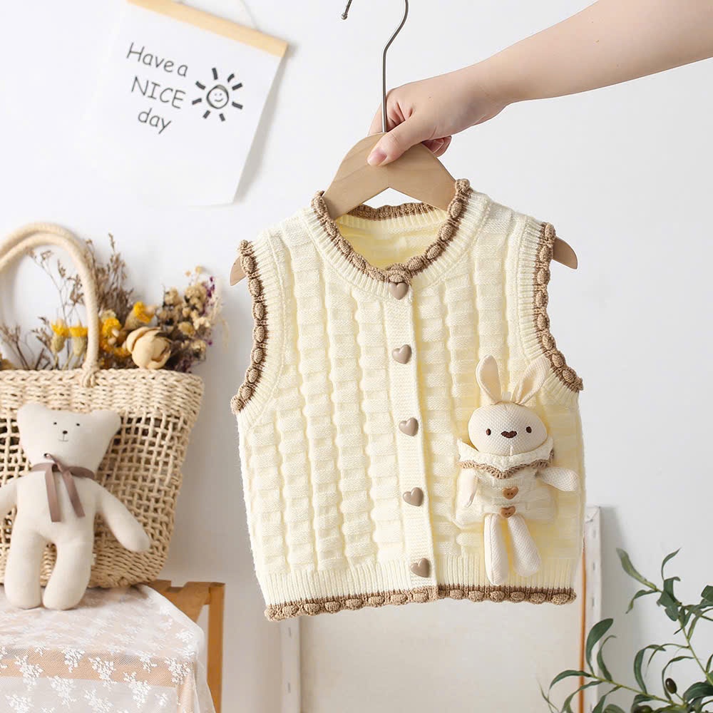 Áo gile len họa tiết chú thỏ đáng yêu cho bé gái sơ sinh