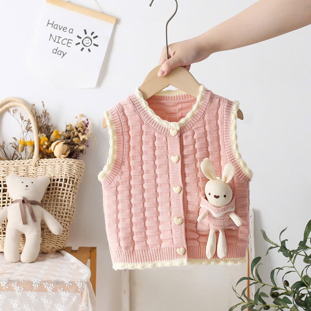 Áo gile len họa tiết chú thỏ đáng yêu cho bé gái sơ sinh
