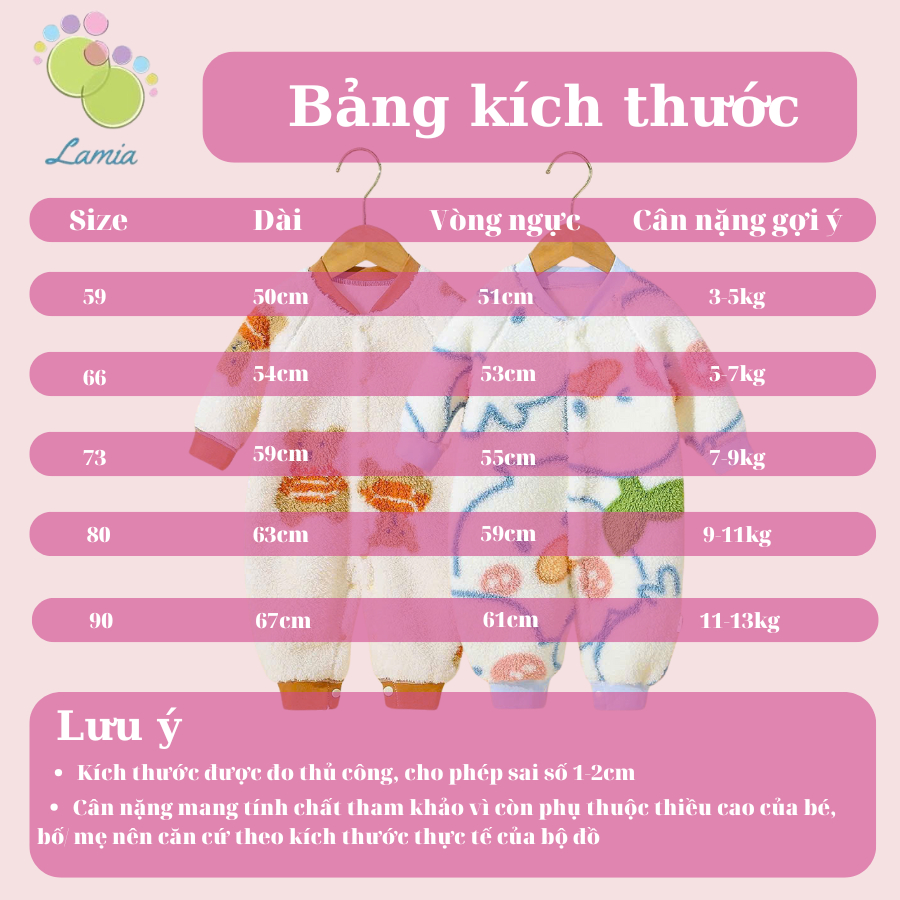 Bộ đồ liền thân Lamia body nỉ lông dài tay cho bé trai bé gái sơ sinh 𝟒𝟔𝐁𝐃𝐃