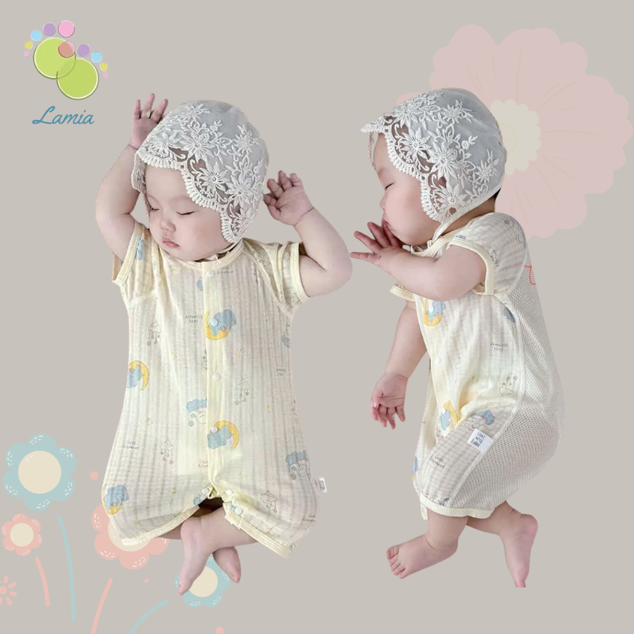 Bộ Body Đùi Cúc Giữa Mùa Hè Mỏng Mát Họa Tiết Đáng Yêu Cho Bé Sơ Sinh 24BDDU