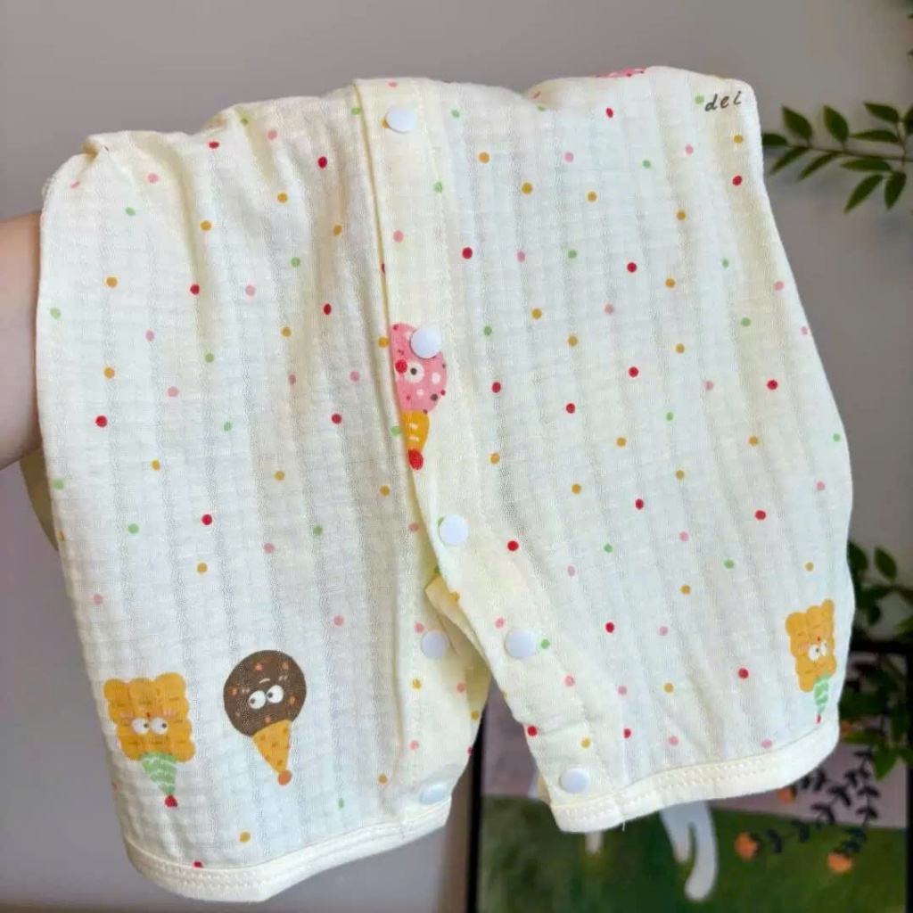Bộ Body Đùi Cúc Giữa Mùa Hè Mỏng Mát Họa Tiết Đáng Yêu Cho Bé Sơ Sinh 24BDDU