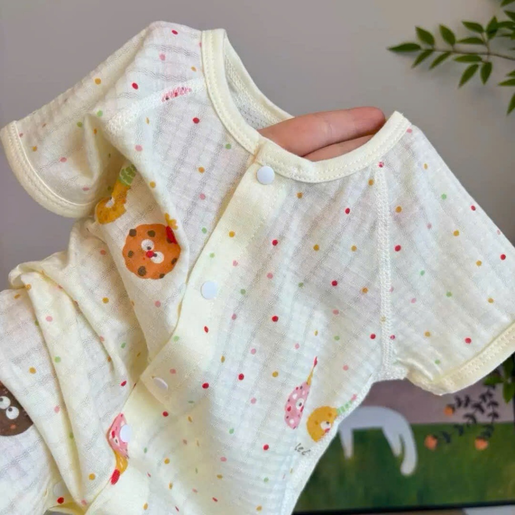 Bộ Body Đùi Cúc Giữa Mùa Hè Mỏng Mát Họa Tiết Đáng Yêu Cho Bé Sơ Sinh 24BDDU