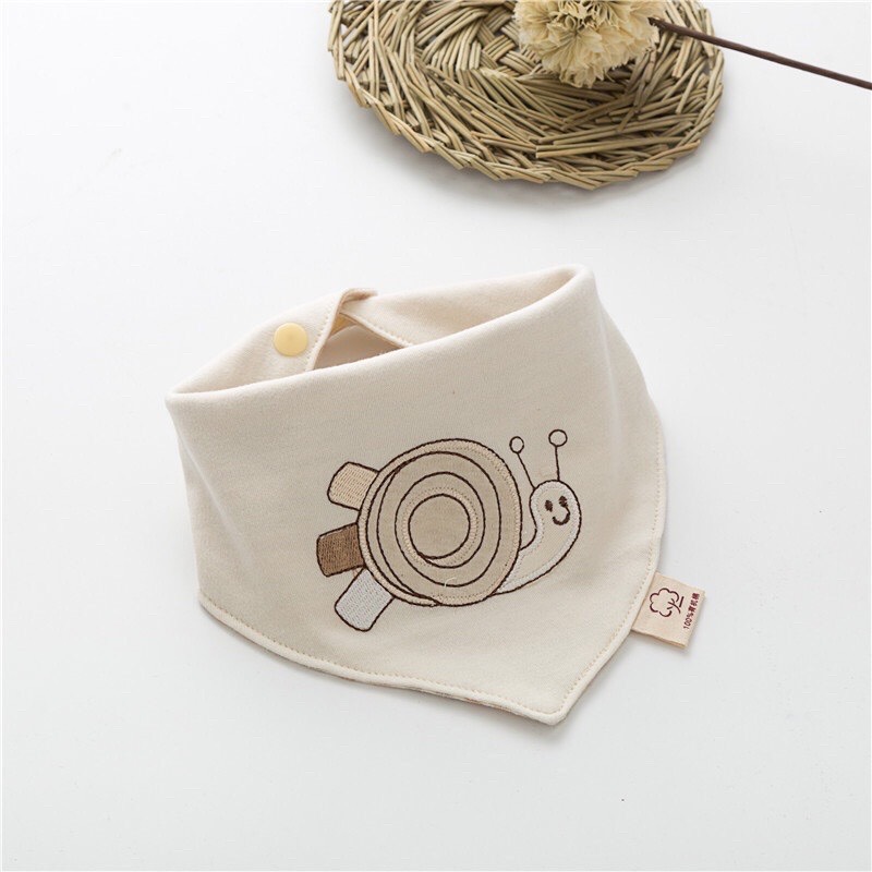 Khăn Yếm Tam Giác 2 Cúc Bấm Họa Tiết Đáng Yêu Chất Cotton Hữu Cơ Tự Nhiên An Toàn Cho Bé