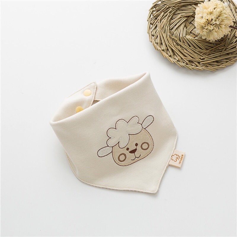Khăn Yếm Tam Giác 2 Cúc Bấm Họa Tiết Đáng Yêu Chất Cotton Hữu Cơ Tự Nhiên An Toàn Cho Bé