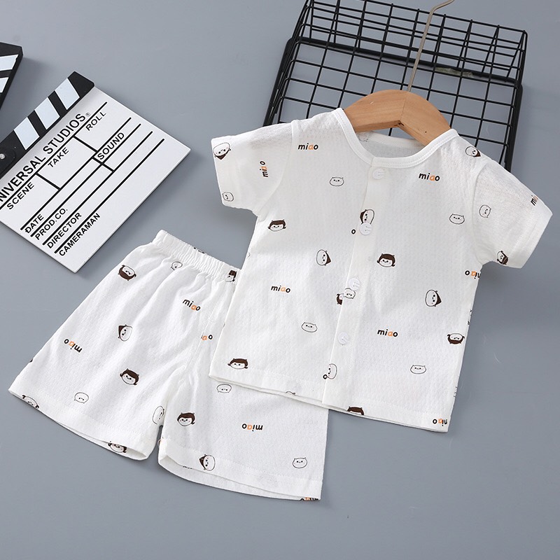 Bộ Cộc Tay Hè Cúc Giữa Cho Bé Trai Bé Gái Vải Cotton Thông Hơi Thấm Hút Mồ Hôi