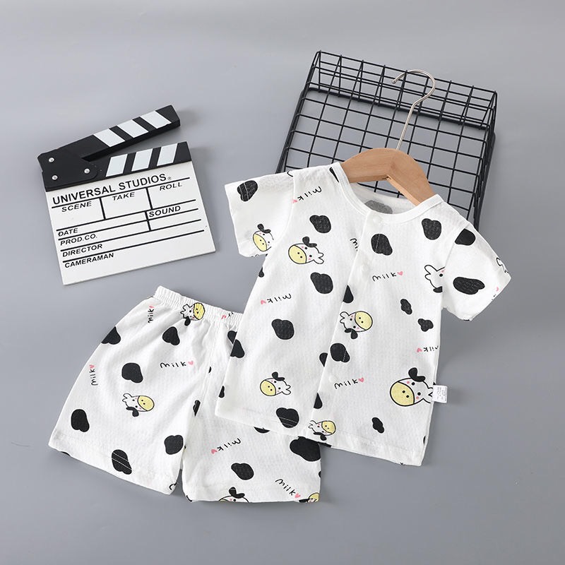 Bộ Cộc Tay Hè Cúc Giữa Cho Bé Trai Bé Gái Vải Cotton Thông Hơi Thấm Hút Mồ Hôi