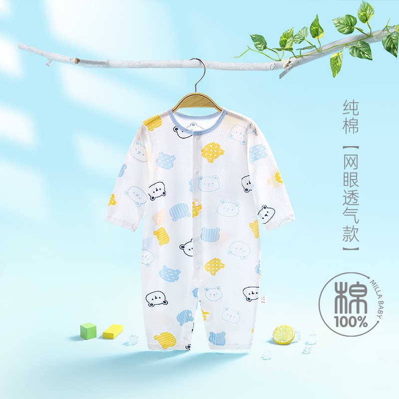 Body Cúc Giữa Dài Tay Hè Thu Mỏng Mát Cho Bé Nằm Điều Hoà 01BDD