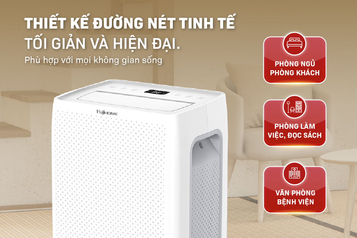 Máy hút ẩm dân dụng Fujihome DH18W – Công suất 18 lít/ngày, lọc khí kép, cảm biến thông minh, dành cho phòng lớn