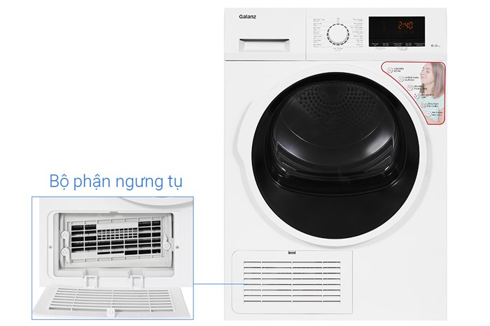 Máy sấy ngưng tụ Galanz 8 Kg DC-80S5C – Sấy khô hiệu quả, tiết kiệm điện, bảo vệ sợi vải