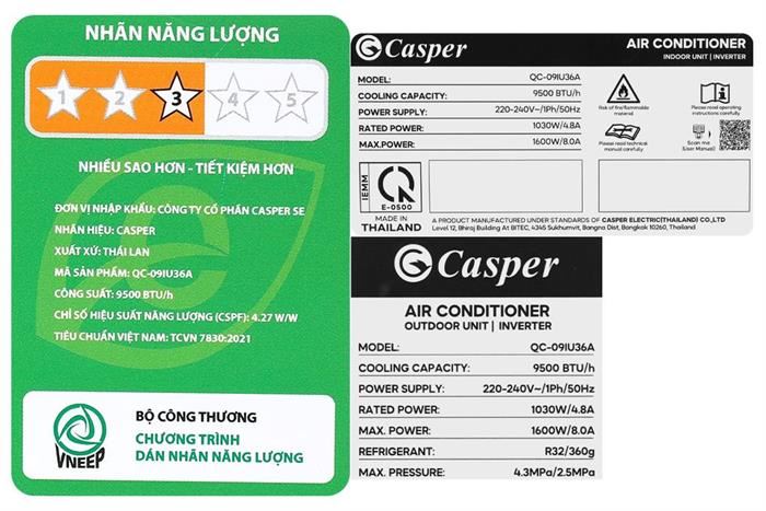 Máy Lạnh Casper Inverter 1 HP QC‑09IU36A