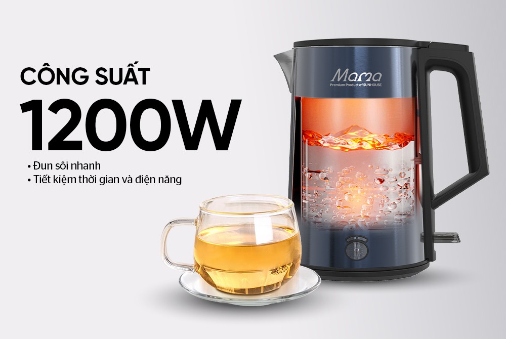 Ấm Siêu Tốc Inox 3 Lớp Sunhouse 1.0 Lít HTD1373