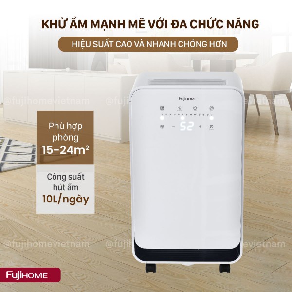 Máy hút ẩm dân dụng Fujihome DH10 – Công suất 10 lít/ngày, thiết kế gọn gàng, hoạt động êm ái, phù hợp gia đình Việt