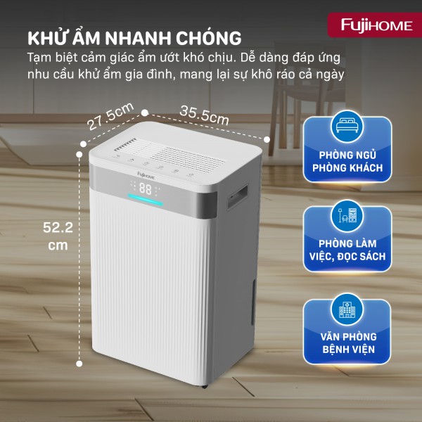 Máy hút ẩm dân dụng Fujihome DH40NW – 40 L/ngày, Ionizer & Wi‑Fi
