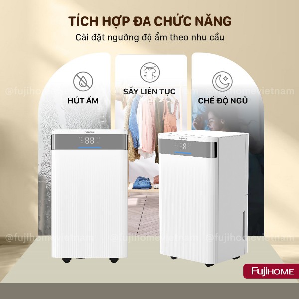 Máy hút ẩm dân dụng Fujihome DH12NW – Công suất 12 lít/ngày, lọc không khí, điều khiển thông minh