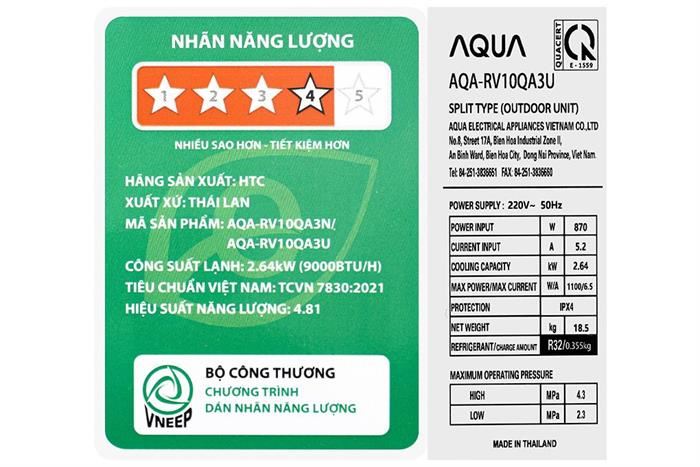 Máy lạnh AQUA Inverter 1 HP AQA-RV10QA5
