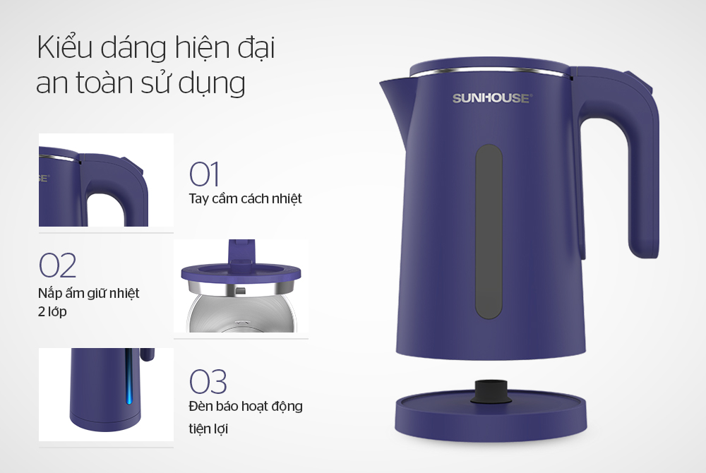 Ấm Siêu Tốc Inox 2 Lớp 1.8 Lít Sunhouse HTD1355