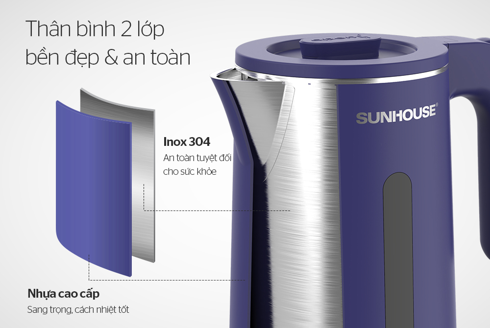 Ấm Siêu Tốc Inox 2 Lớp 1.8 Lít Sunhouse HTD1351