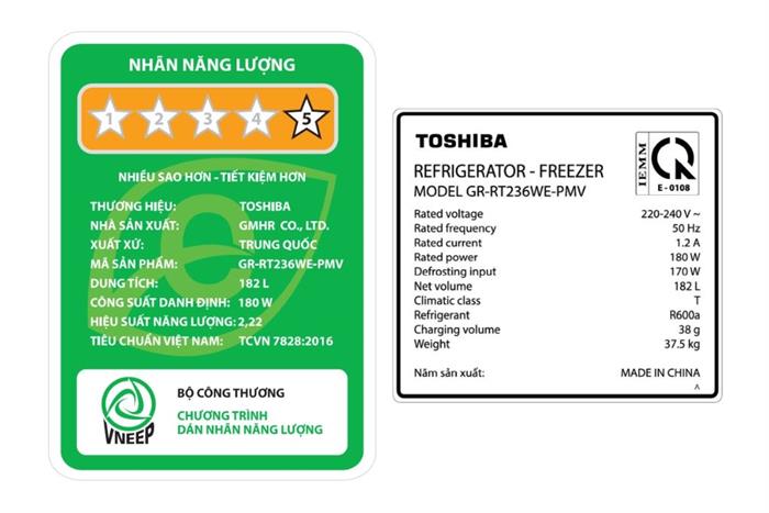 Tủ lạnh Toshiba Inverter 182 lít GR-RT236WE PMV