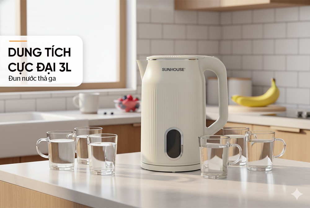 ẤM SIÊU TỐC INOX 2 LỚP 3L SUNHOUSE SHD1365