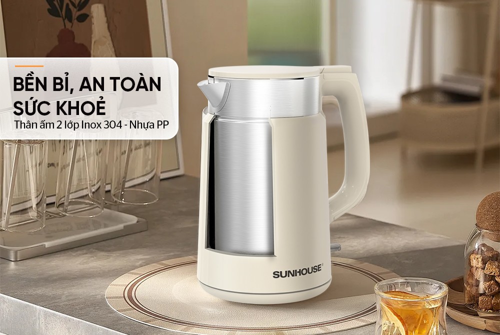 Ấm Siêu Tốc Inox 2 Lớp 2.0 Lít Sunhouse SHD1387
