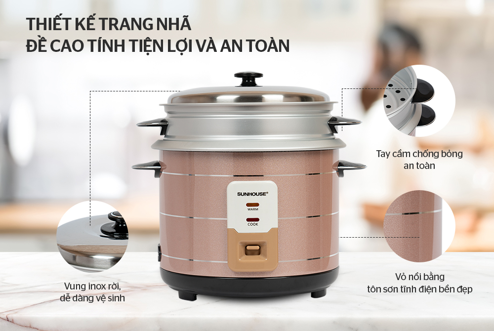 Nồi Cơm Điện Nắp Rời 2.2 Lít Sunhouse SHD8135