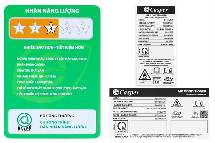 Máy lạnh 2 chiều Casper Inverter 1.5 HP QH-12IU36A