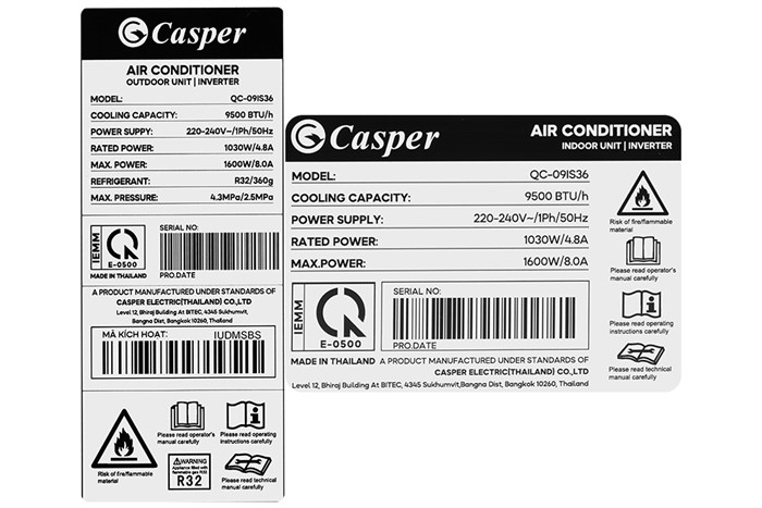 Máy lạnh Casper inverter 1.5 HP QC-12IS36