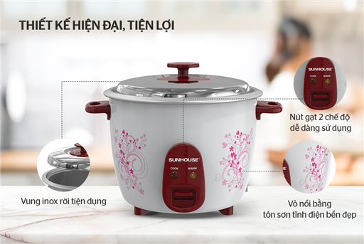Nồi Cơm Điện Nắp Rời 2.8 Lít Sunhouse SHD8138