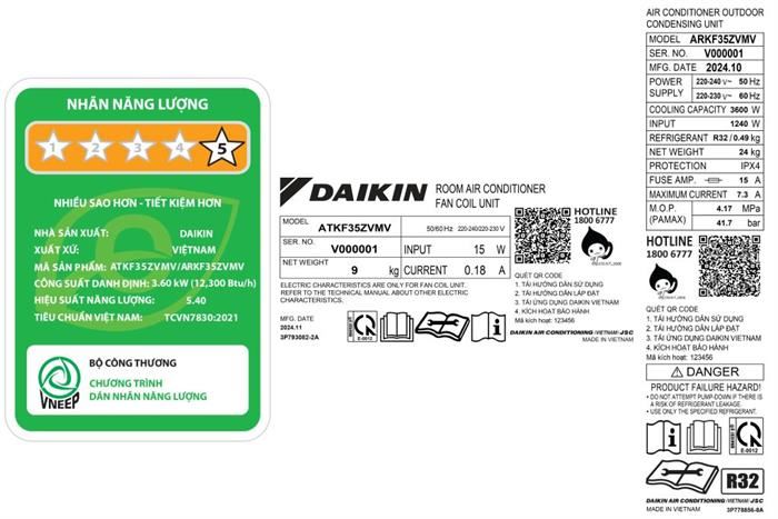 Máy lạnh Daikin Inverter 1.5 HP FTKF35ZVMV