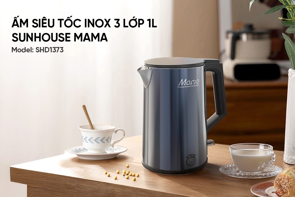 Ấm Siêu Tốc Inox 3 Lớp Sunhouse 1.0 Lít HTD1373