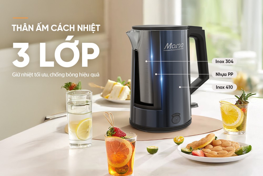 Ấm Siêu Tốc Inox 3 Lớp Sunhouse 1.0 Lít HTD1373